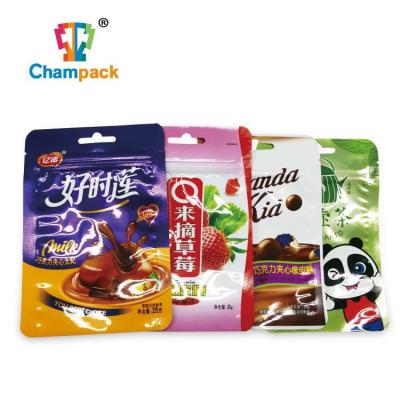 China Small Soft Food Chocolate Candy Packaging Bag With Zipper for sale