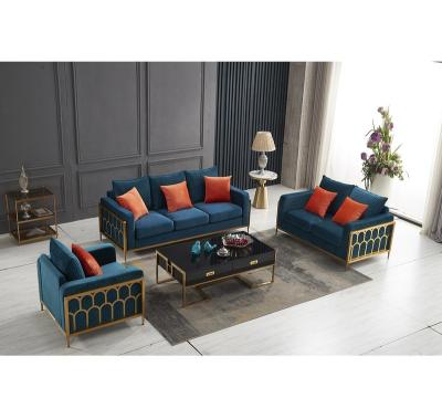 China Hot Sales Modern Living Room Furniture Modern Velvet Sectional Sofa Set Upholstered 3 Seater Tufted Sofa For Home Hotel for sale