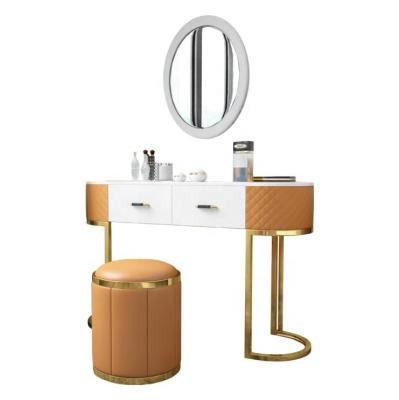 China Hot Selling Adjustable Modern Dressing Table Modern Marble Top Console Table Stainless Steel Legs(Other) With Mirror And Stool For Bedroom for sale