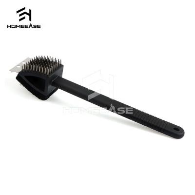 China Easily Cleaned Dual Steel Sponge BBQ Brush Scraper 3 In 1 Portable Multi Purpose BBQ Grill Cleaning Brush for sale