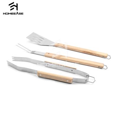 China Wholesale HomeEase Factory Easily Cleaned Stainless Steel Acacia Wood Handles Wooden Case BBQ Grill Set Tool for sale