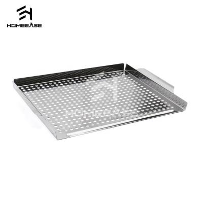 China Stainless Steel Barbecue Pan Perforation Easy Clean Easy Clean Seafood Fish Barbecue Grill Toppers for sale