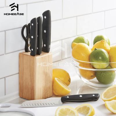 China 6pcs High Quality Stainless Steel Stocked PP Handle Cooking Tools Wooden Storage Block Home Kitchen Knife Set for sale