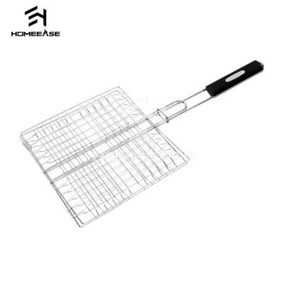 China Wholesale Heat Resistant Not Easily Cleaned Paste Long To Handle Fish Kebab Barbecue Grill Net Outdoor Vegetable Basket for sale