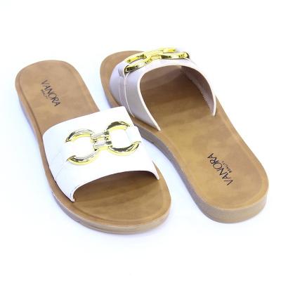 China Fashion Trend Wholesale PU Outdoor Slide Slippers Summer Women And Ladies Low Heel Shoes Casual Flat Slippers for sale