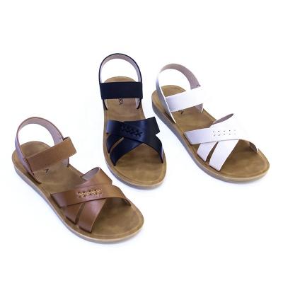 China Hot Selling New Fashion Trend PU Buckle Cross Strap Grace Texture Summer Flat Flip Flop Sandals for sale