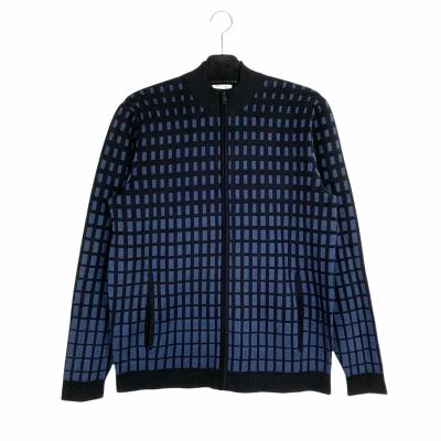 China Machine Washable Mens Fashionable Plaid Jacquard Knit Sweater Jackets for sale