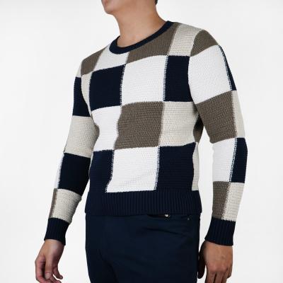 China OEM/ODM Machine Washable Fashion Plaid Colorblock Pullover Sweater For Men for sale