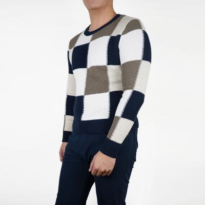 China Machine Washable Fashionable Colorblock Mens Plaid Sweater Pullover Tops for sale