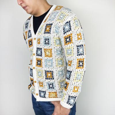 China ODM/OEM Fashion Color Block Breathable Crochet Jacquard Knit Sweater For Men for sale