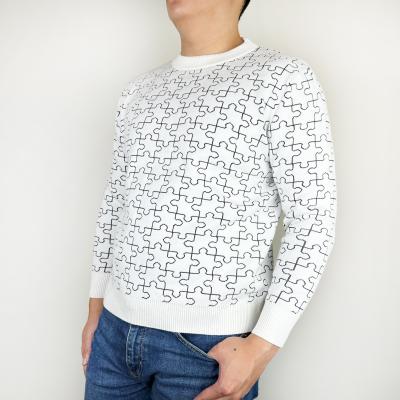 China NEW Machine Washable Jigsaw Fashion Jacquard Knit Casual Mens Sweater Pullover Tops for sale