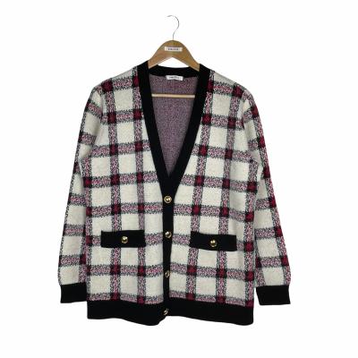 China OEM/ODM Breathable Plaid Button Feather Sweater Cardigan For Women for sale