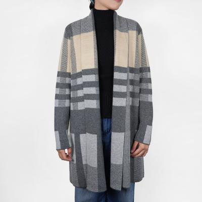 China OEM/ODM Machine Washable Classic Plaid Colorblock Sweater Jacket r For Women for sale