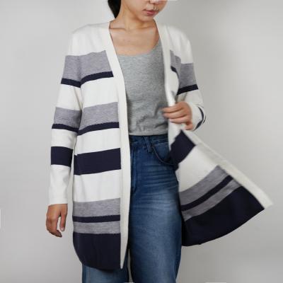 China Machine Washable Autumn Winter Stripe Long Cardigan Sweater for Women and Lady for sale