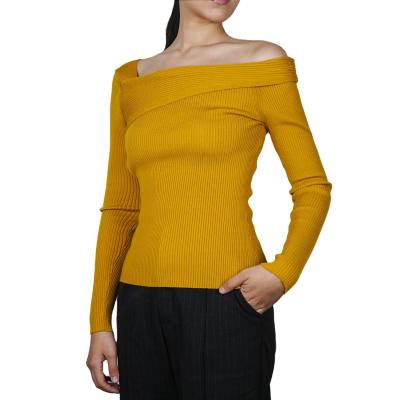 China OEM/ODM 2022 Machine Washable Rib Off Shoulder Sweater Casual Pullover For Women for sale