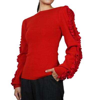 China OEM/ODM Machine Washable Fashion Ruffle Drama Sweater Pullover For Women for sale