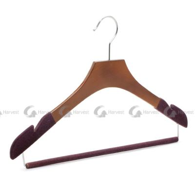 China SHOW Chinese factory velvet shoulder coated wooden hanger for sale