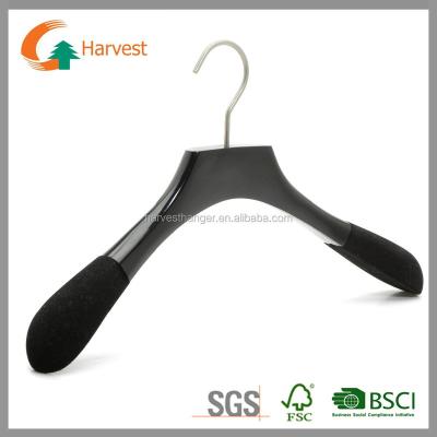 China SHOW Black Wooden Coat Hangers With Flocking Shoulder for sale