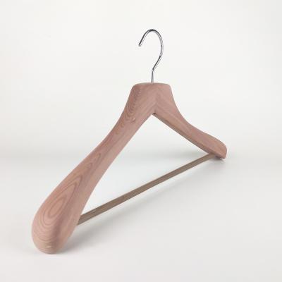 China Europe color natural cedar wood coat hanger with round bar for sale