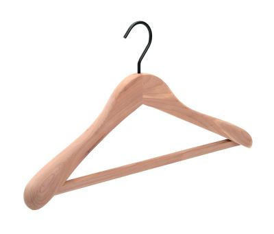 China eco-friendly & durable natural color cedar wood hanger for coat with round bar for sale