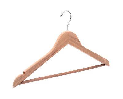 China eco-friendly & natural durable cedar color wood top hanger with notch and bar for sale