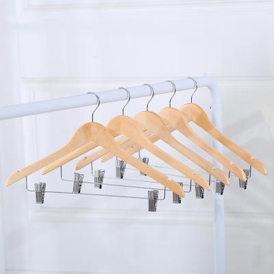 China CLASSIC natural color lotus wood top hanger with chrome clips and hook for sale