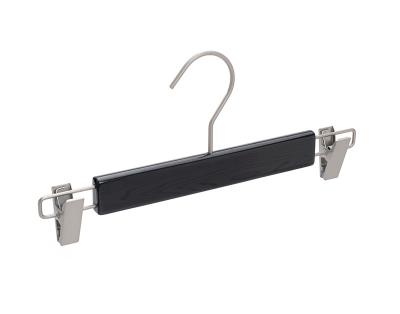 China CLASSIC Black Color Lotus Wood Trouser Hanger with Chrome Hook and Clips for sale