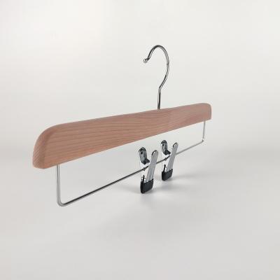 China eco-friendly & durable natural cedar color wood trouser hanger with chrome clips for sale