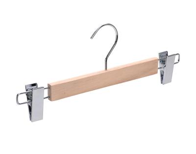 China CLASSIC natural lotus wood trouser hanger with chrome hook and clips for sale