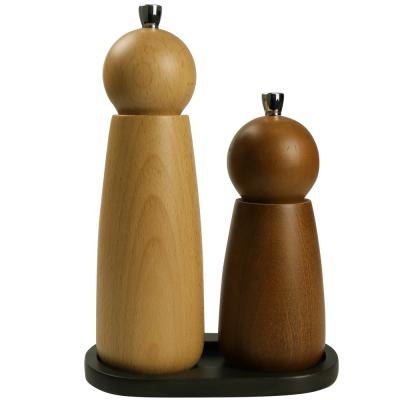 China Viable Colorful Manual Beech Wood Salt And Pepper Mill Pepper Grinder Set for sale