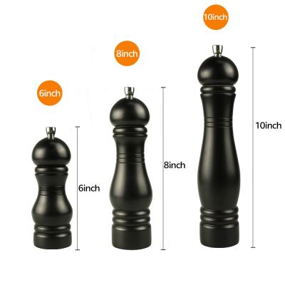 China 10 Inch Viable Black Wooden Salt and Pepper Grinders Wooden Manual Pepper Mills for sale