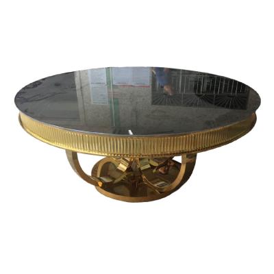 China Modern exquisite stainless steel mirror wedding glass top banquet table for sale for sale