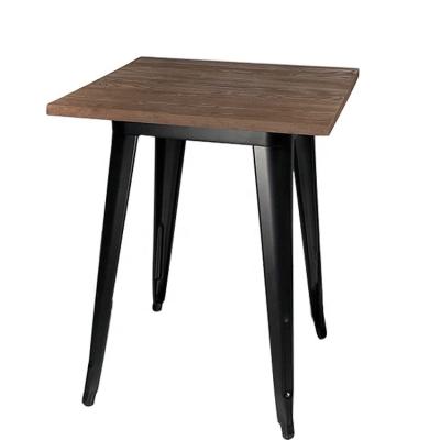 China Others Style Industrial Square Restaurant Metal Wood Top Dining Table for sale