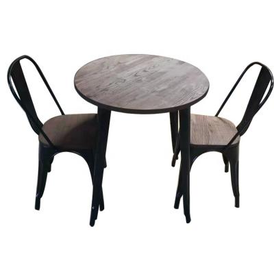 China Other industrial style wood round metal top restaurant dining table for sale for sale