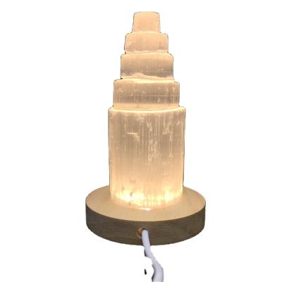 China Wholesale Natural Crystal Tower Selenite Lamp For Home Decoration Selenite Lamp For Decoration for sale