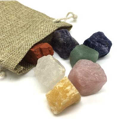 China Healing Mixed Polished China Crystal Tumbled Rough 7 Chakra Meditation Palm Stones Set for sale