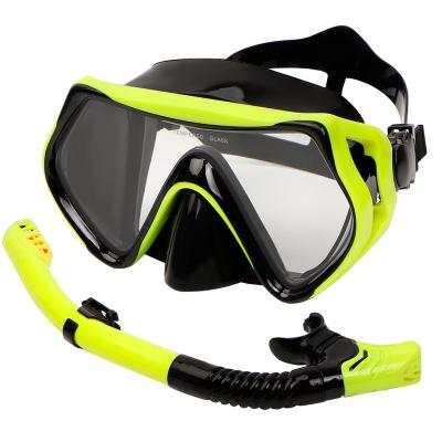 China Scuba Diving Tempered Glass Single Lens Hot Coated Snorkeling Goggles Dry Top Snorkeling Gear Mask and Snorkel Set for sale