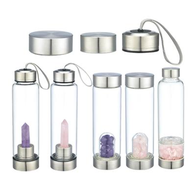 China Natural Custom Sustainable Borosilicate Columnar Crystal Infused Glass Water Bottle for sale