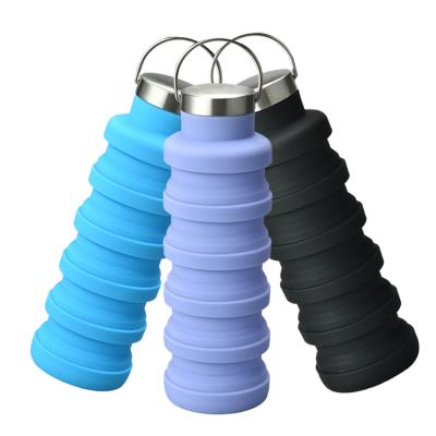 China Sustainable Drinking Water Custom Collapsible Silicone 500ml Collapsible Travel Water Bottle for sale