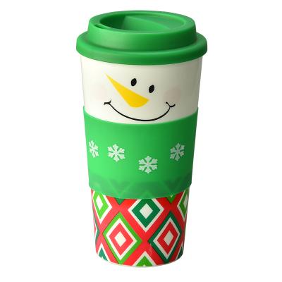 China Sustainable Cartoon Christmas Style Double Wall Tumbler Printed Durable Plastic Custom Mug for sale