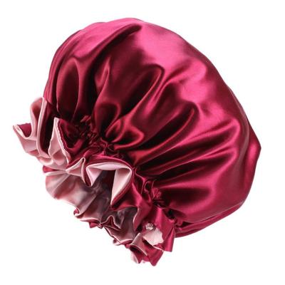 China Softer Custom Logo Soft Satin Bonnet Silk Double Sided Hood Sleep Cap For Black Woman for sale