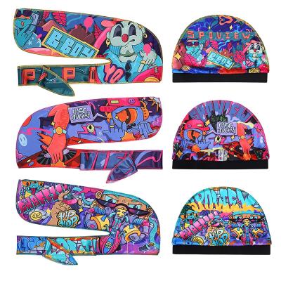 China Multifunctional Hair Accessories African Silky Durag Bandanas For Women Men Tail Long Head Pirate Hat Waves Turban Cover Cap for sale