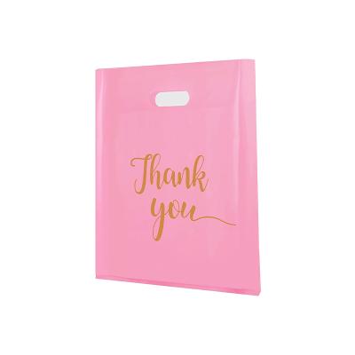 China Fold Factory Directly Supplies Pink Plastic Shopping Bags Thank You From Printing for sale