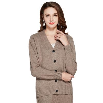 China 2020 New Autumn Winter 100% Cashmere Anti-Shrink V-Neck Casual Sweater Cardigan For Women for sale