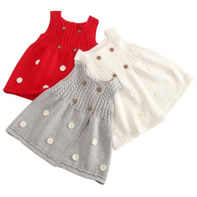 China Wholesale Cute Anti-wrinkle RTS Crew Neck Girls Knit Dress Embroidery Soft Outfit for sale