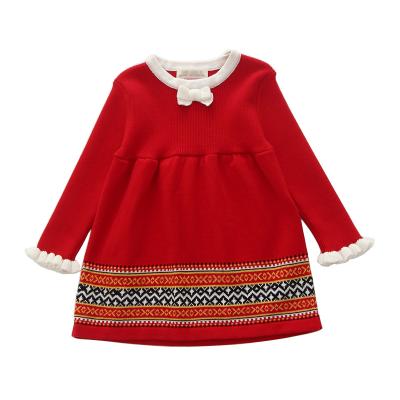 China Anti-wrinkle RTS kids sweetie little girls long sleeve jacquard girl dresses and rompers wholesale knit sweater dress for sale