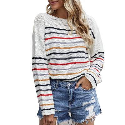 China 2020 Anti Shrinkage Hot Sale Crew Neck Stripe Long Sleeve Knitwear Ladies Casual Pullovers Sweater for sale