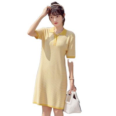 China 2020 Anti-Static New Women's Turn-down Neck Fancy Summer Knit Dress Lady Pullover Sweater Dress for sale