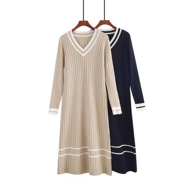 China Autumn And Winter Anti-Static V-neck Knit Dress Long Section Leisure Knit Dress for sale