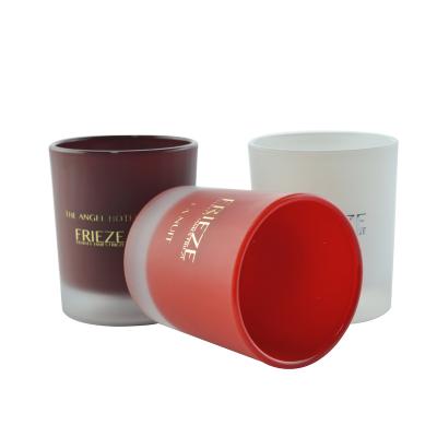 China Home Supply Gifts Factory Decoration Various Sizes And Personalized Gold Stamped Custom Red Logo Candle Glass Jar Candle Jars for sale